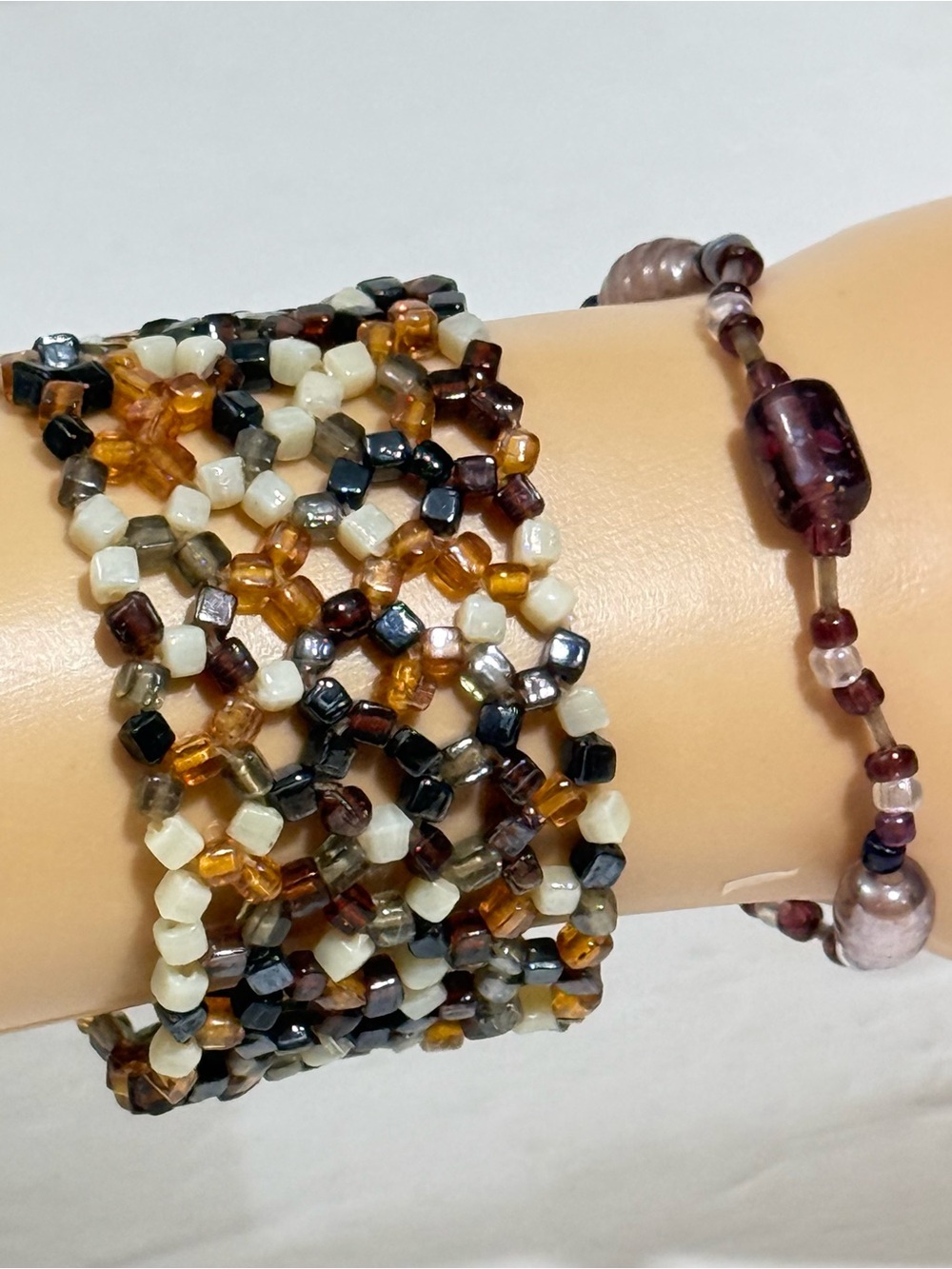2 Multicolor Beaded Bracelets 1 Wide Cuff Stretch 1 Single Strand Clasp Jewelry